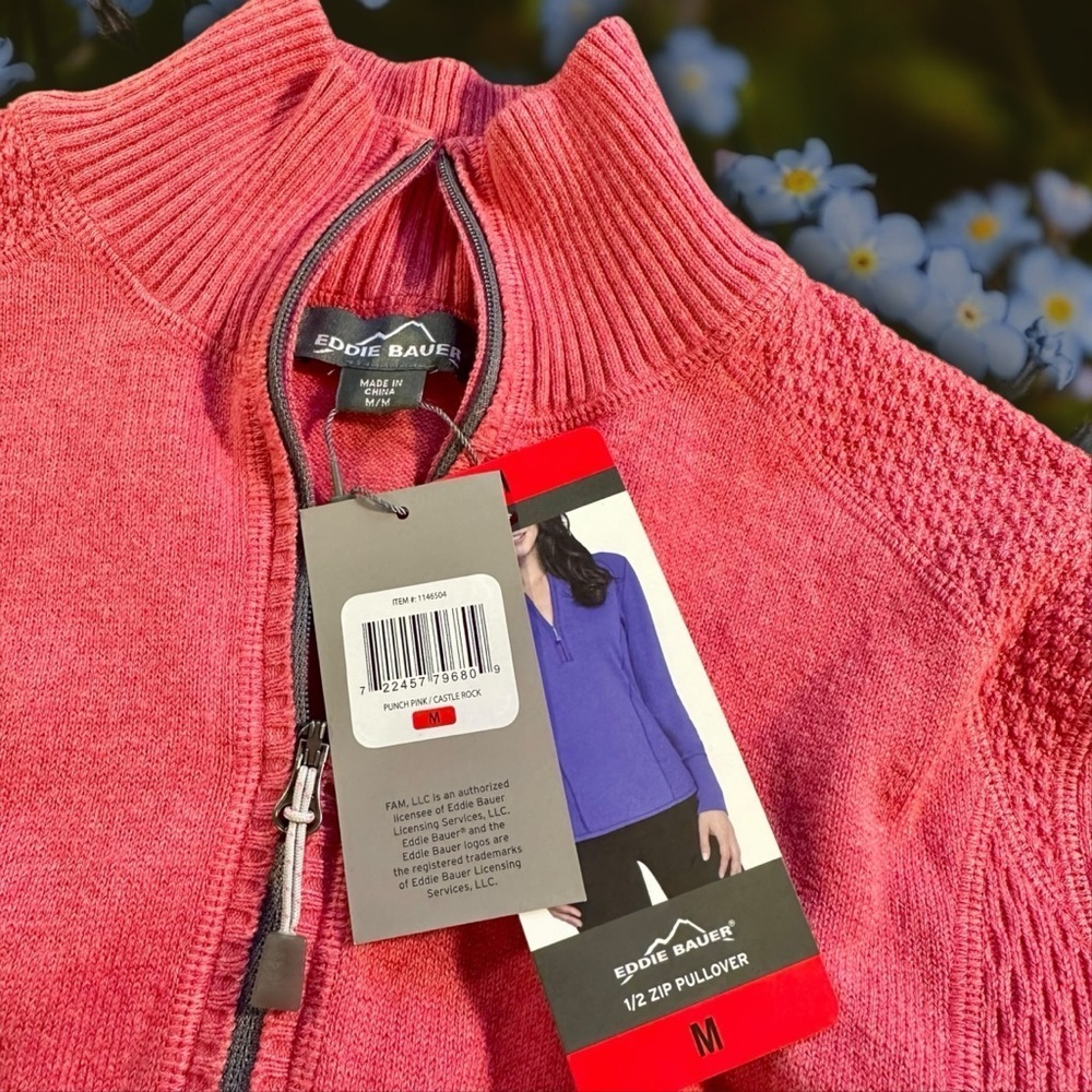 NWT Eddie Bauer ‘1/2 Zip Pullover’ in “Punch Pink / Castle Rock” Size Medium - Picture 4 of 15